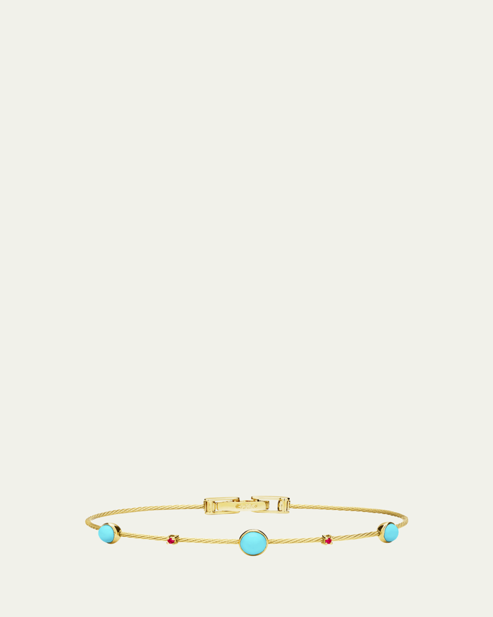 18K Yellow Gold Unity Bracelet with Rubies and Turquoise, 1.2mm